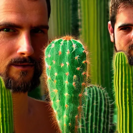 Image similar to cactus grown on man's face instead of beards, digital art, award winning