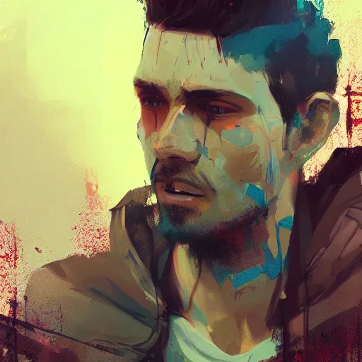 Image similar to blurry painted male face, by Ismail Inceoglu, detailed, blurred, muted colors, detailed, illustration, portrait, character, brushstrokes, 4K