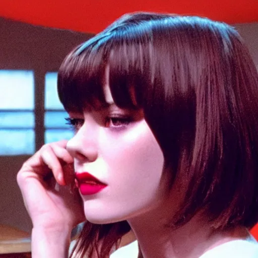 Image similar to Live Action Still of an instagram model in Pulp Fiction, real life, hyperrealistic, ultra realistic, realistic, highly detailed, epic, HD quality, 8k resolution, body and headshot, film still