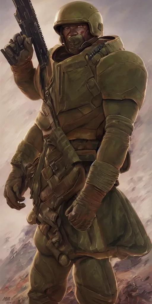 Prompt: doomguy as a soviet soldier, full body portrait, concept art, military art, art by artgerm