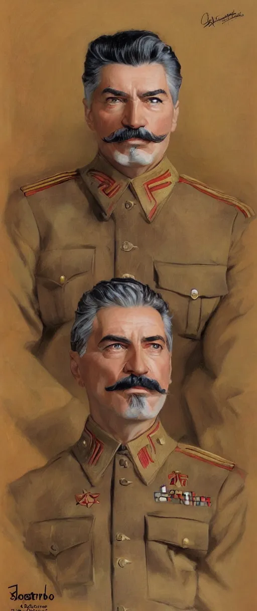 Image similar to portrait of joseph stalin as a staring into the camera, artstation, elegant, highly detailed, art by Donato Giancola, Joseph Christian Leyendecker, WLOP, Boris Vallejo, Artgerm