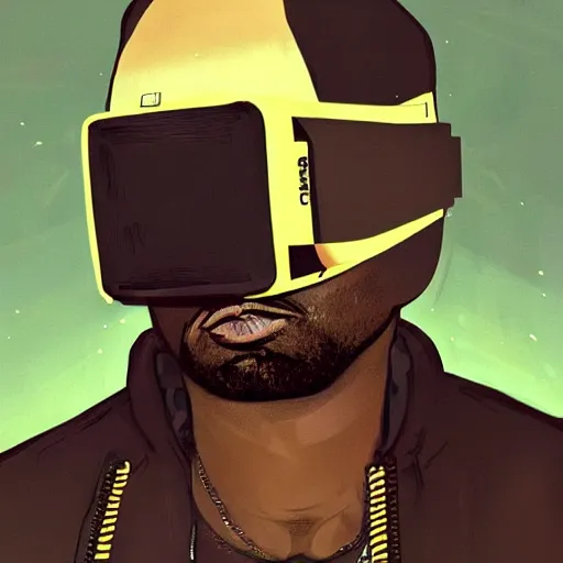 Image similar to : kanye west wearing vr goggles, shepard fairy style art, digital art, illustration, art station