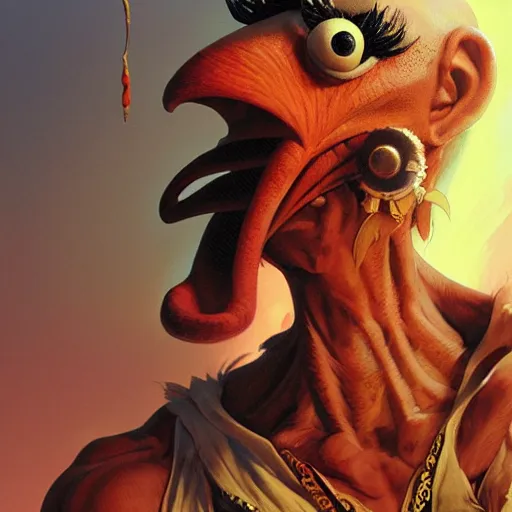 Image similar to gonzo from the muppets as dhalsim from street fighter, 4 k, ultra realistic, detailed focused art by artgerm and greg rutkowski and alphonse mucha