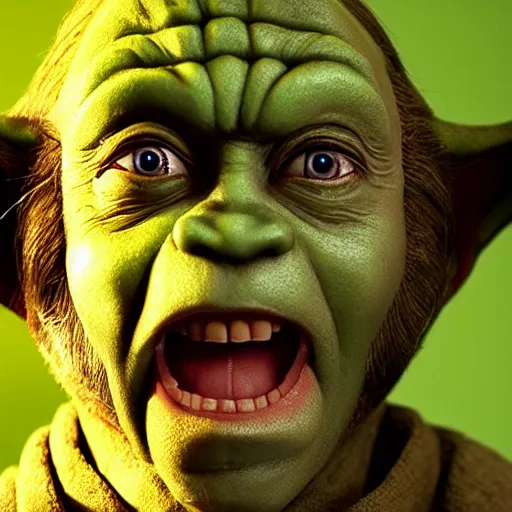 Image similar to drunk nicholas cage as yoda, detailed, cinematic photo