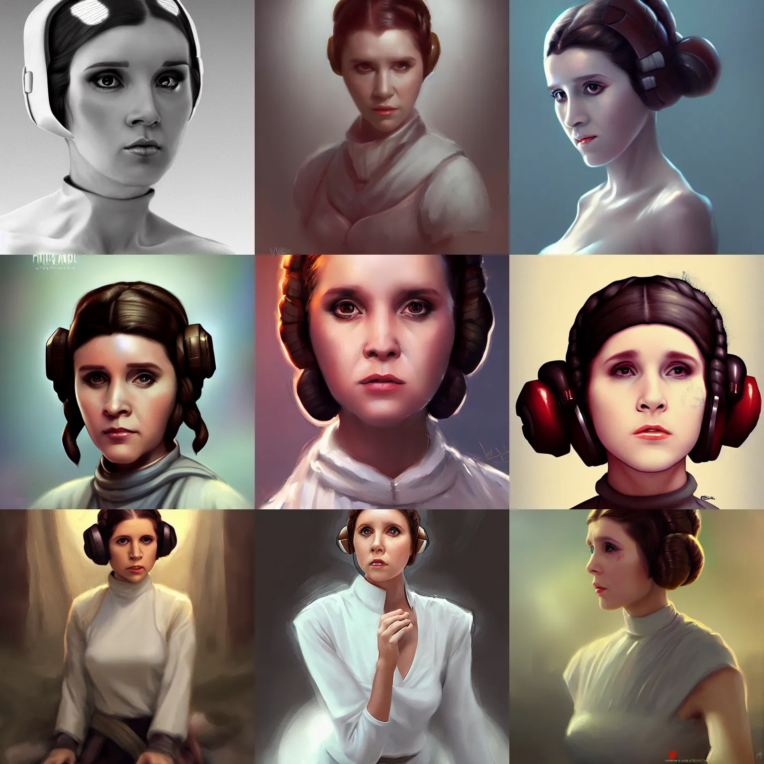 Prompt: princess leia by wlop, trending on artstation