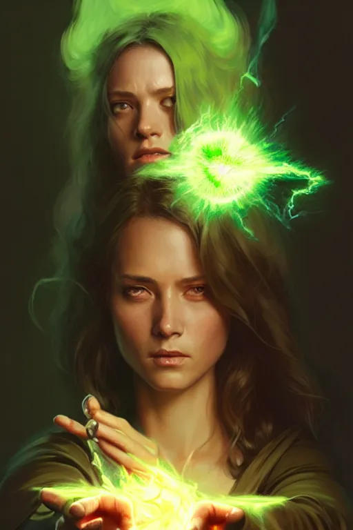 Image similar to a female wizard casting a green fireball | | pencil sketch, realistic shaded, fine details, realistic shaded lighting poster by greg rutkowski, magali villeneuve, artgerm, jeremy lipkin and michael garmash and rob rey