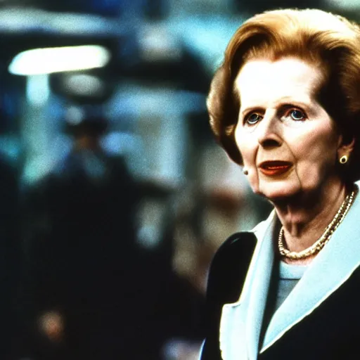 Image similar to A still of Margaret Thatcher as the Terminator in The Terminator (1984)