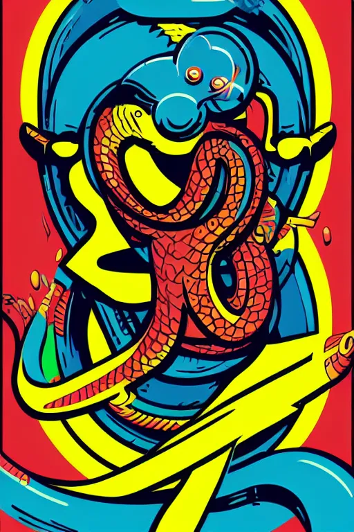 Image similar to happy snake, 7 6 retro futurist illustration art by butcher billy, sticker, colorful, illustration, highly detailed, simple, smooth and clean vector curves, no jagged lines, vector art, smooth andy warhol style