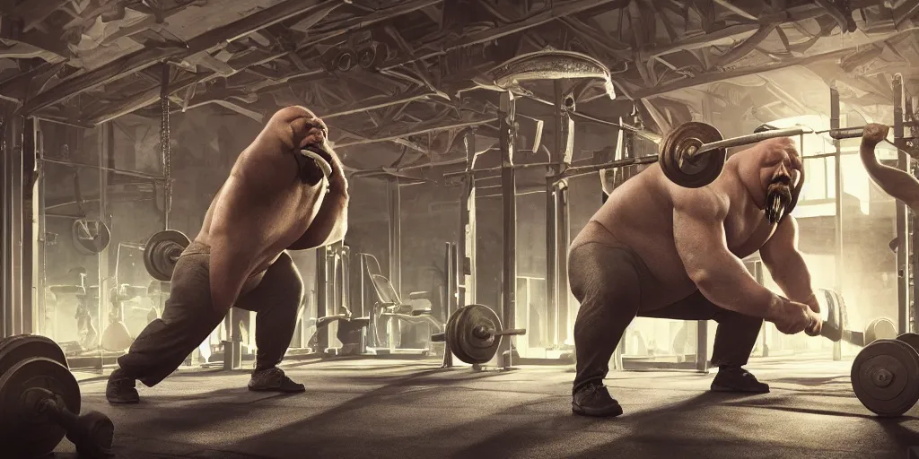 Prompt: walrus lifting weights in the gym, realistic 4 k octane beautifully detailed render, 4 k post - processing, highly detailed, intricate complexity, epic composition, magical atmosphere, cinematic lighting, masterpiece, ultra hd