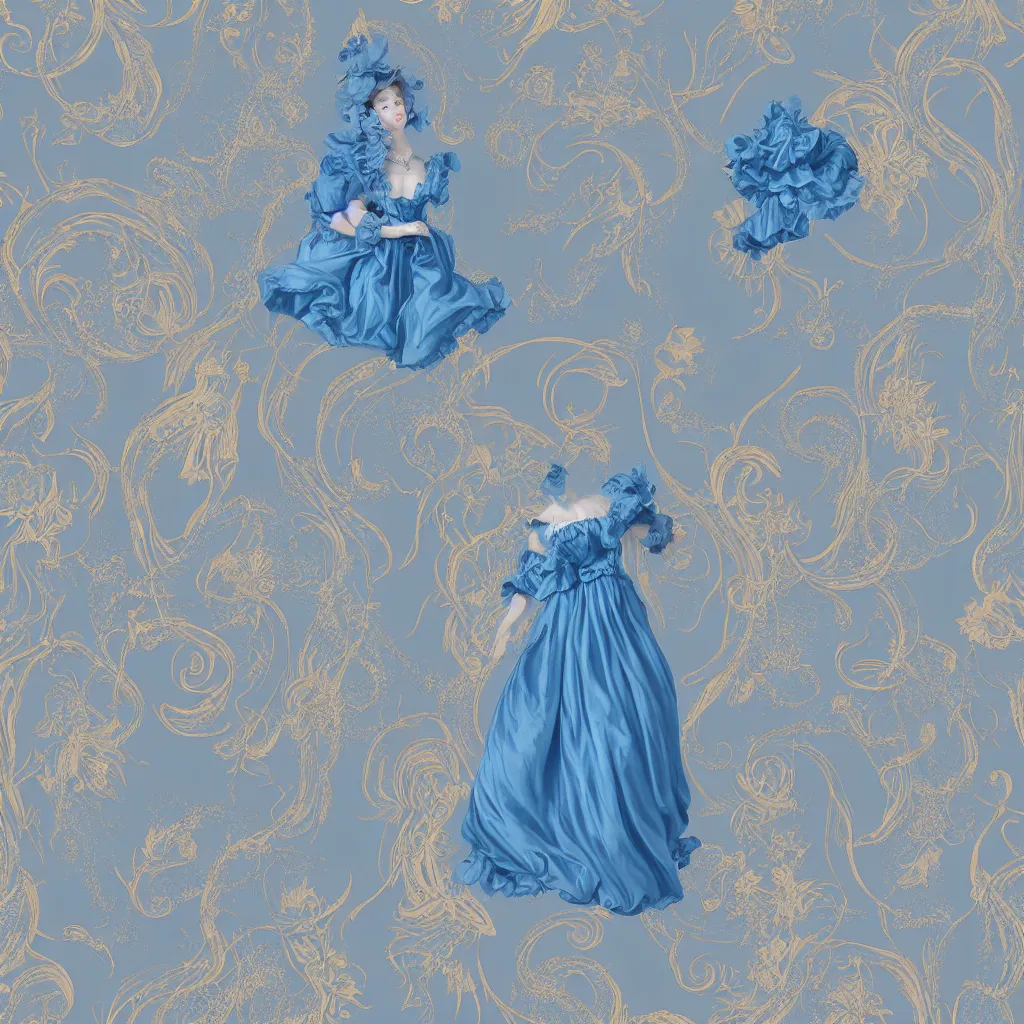 Prompt: blue dress design in the style of rococo ，Victorian era，jellyfish element，dreamy, soft ,Backlight ,luminescence，in the style of Aetherpunk,highly detailed,8k