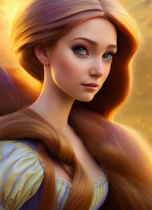 Image similar to photo of a gorgeous young woman rapunzel in the style of stefan kostic, realistic, sharp focus, 8 k high definition, insanely detailed, intricate, elegant, art by stanley lau and artgerm