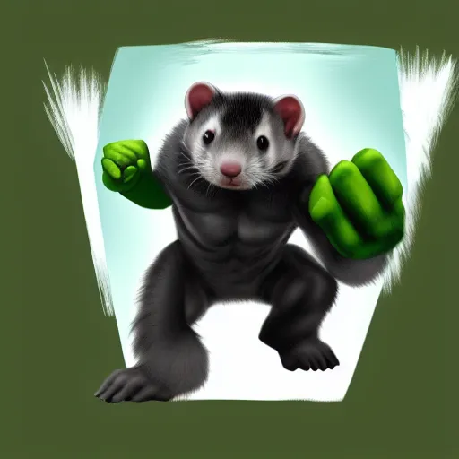 Image similar to A ferret as The Hulk, white background, Digital painting