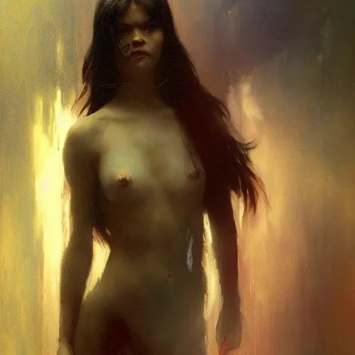 Prompt: maia mitchell, hyperrealistic full figure, bladerunner street alley, art of elysium by frank frazetta and by jeremy mann and by alphonse mucha, fantasy art, photo realistic, dynamic lighting, artstation, full figure poster, volumetric lighting, very detailed face, 4 k, award winning