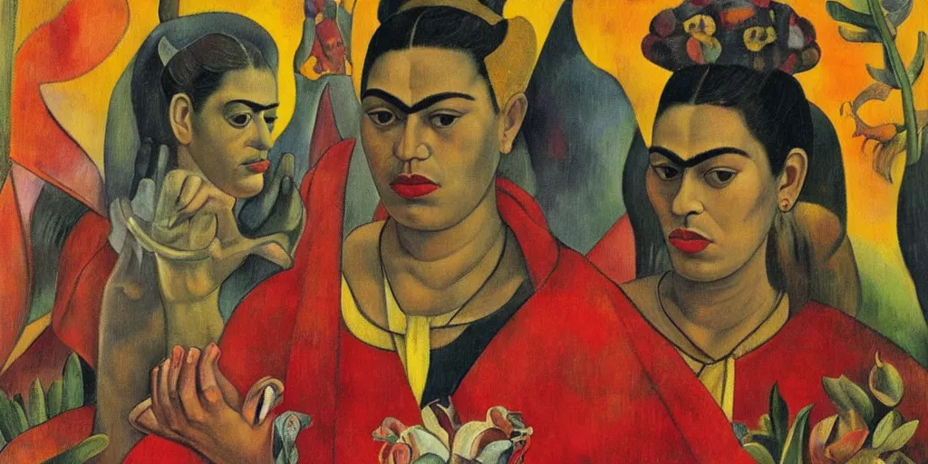 Image similar to supernatural vatican n paul gauguin, art by frida kahlo show poster, sharp focus, smooth