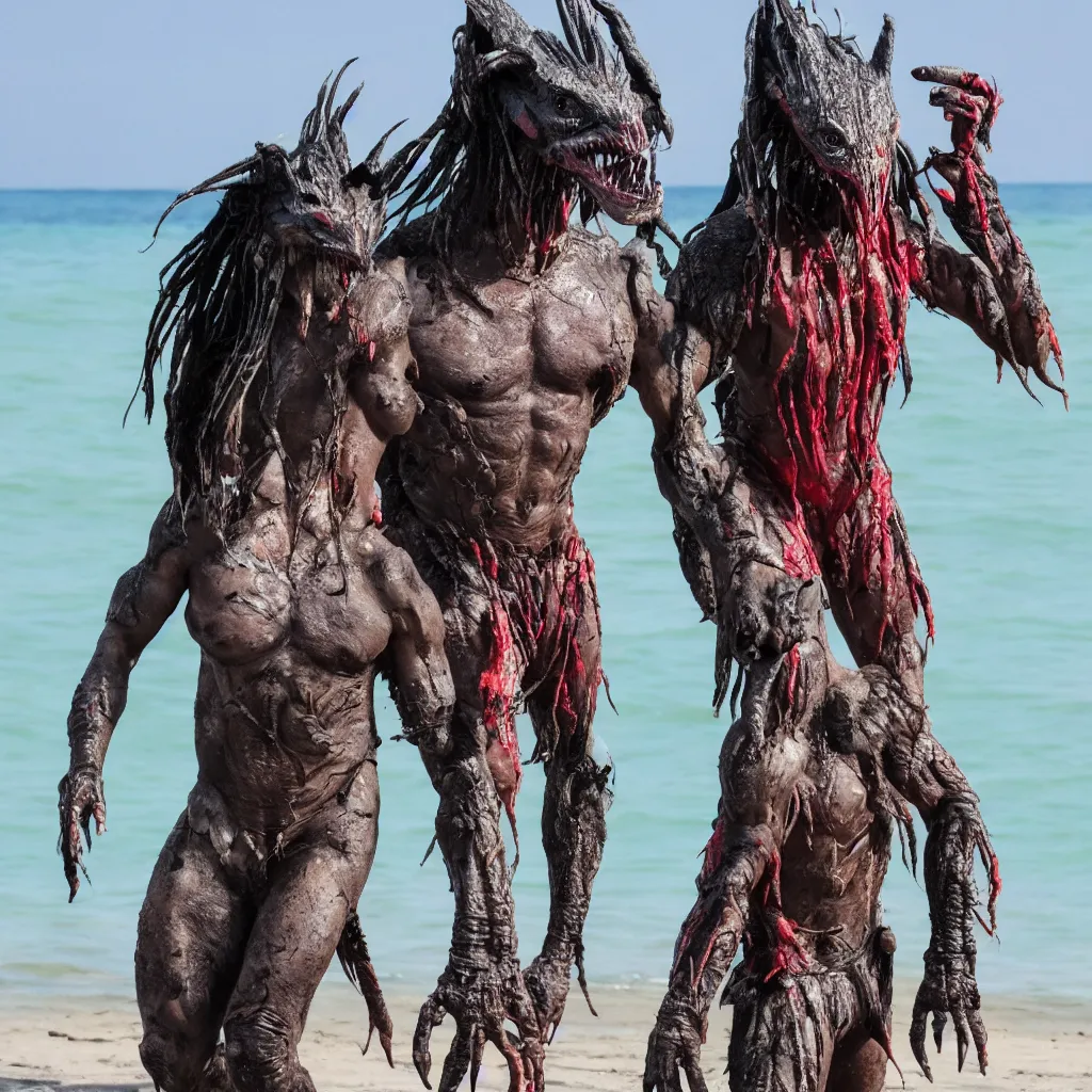 Image similar to predator yautja at the beach for holiday