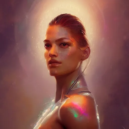 Image similar to a beautiful portrait of a goddess with iridescent skin by greg rutkowski and raymond swanland, trending on artstation