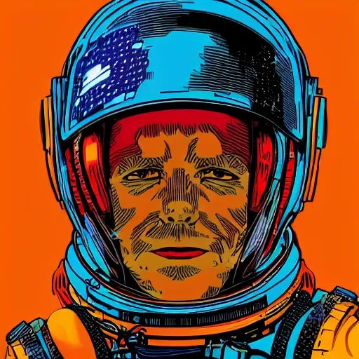 Image similar to in the style of max prentis and deathburger and laurie greasley a portrait of astronaut, highly detailed, colourful, 8k wallpaper