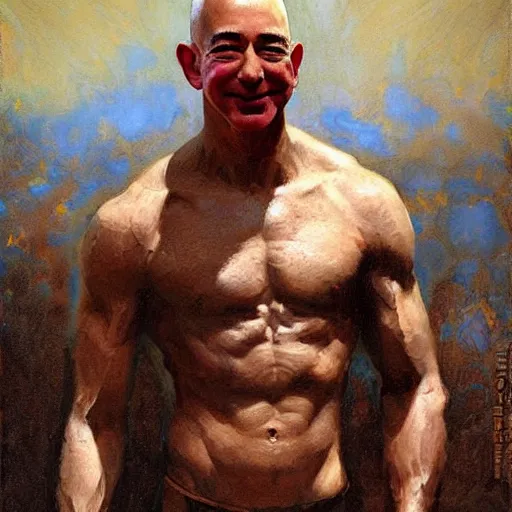 Image similar to Jeff Bezos with a chiseled body type, painting by Gaston Bussiere, Craig Mullins