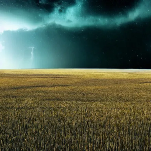 Image similar to interstellar, wide fields, thunder