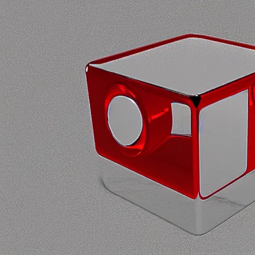 Prompt: chrome spheres on a red cube, oblique projection