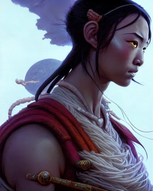 Image similar to suki from avatar the last airbender, character portrait, portrait, close up, concept art, intricate details, highly detailed by greg rutkowski, michael whelan and gustave dore