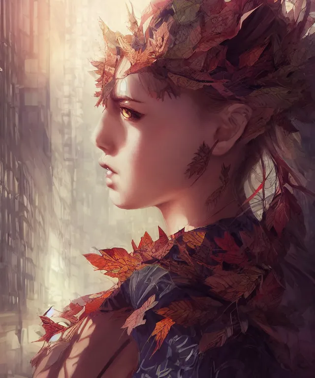 Prompt: goddess wearing leaves in akihabara by charlie bowater and titian and artgerm, full - body portrait, intricate, face, tokyo street cityscape, elegant, beautiful, highly detailed, dramatic lighting, sharp focus, trending on artstation, artstationhd, artstationhq, unreal engine, 4 k, 8 k