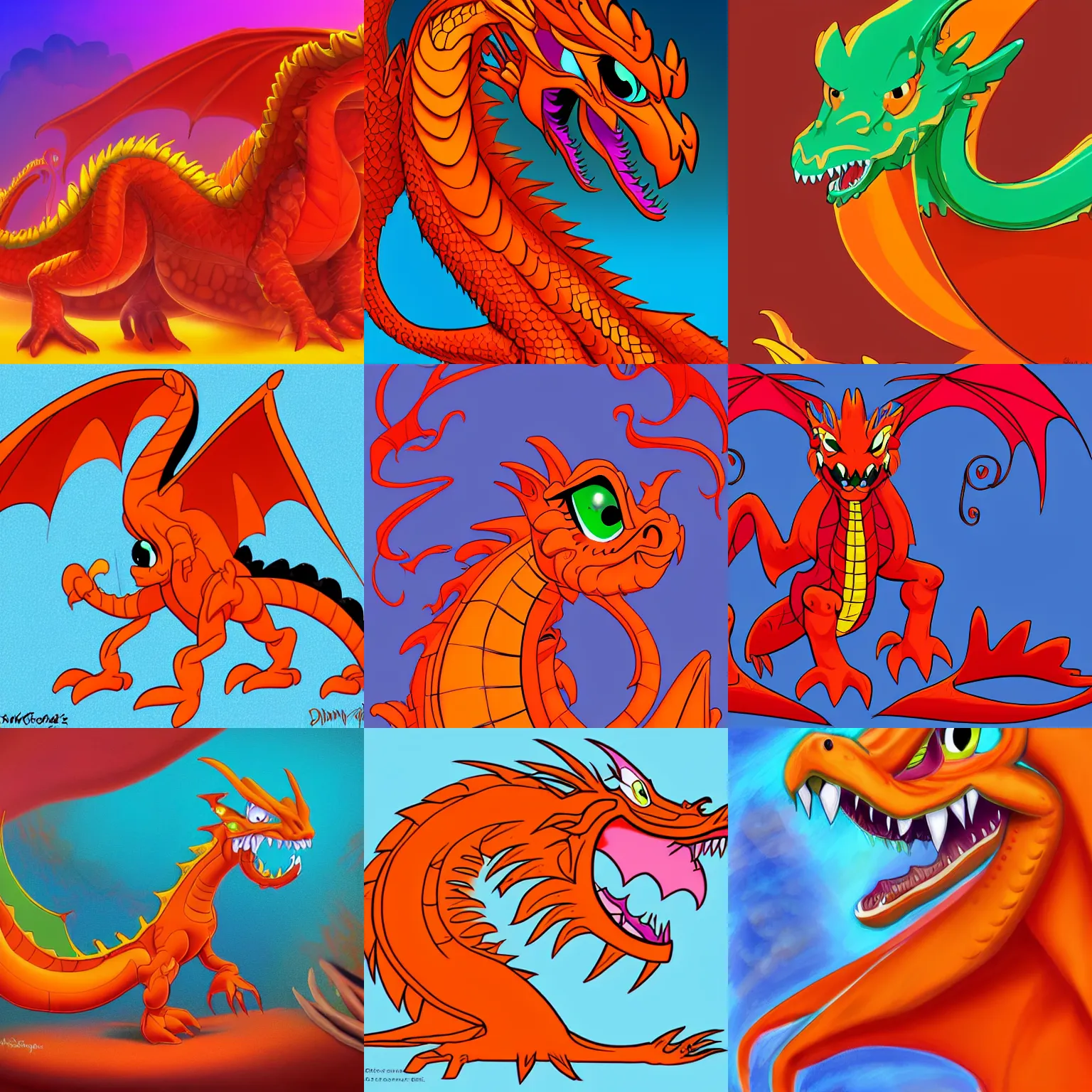 Prompt: orange antropromorphic dragon in the style of disney ’ s american dragon, digital art, detailed, 4 k hd, cartoon
