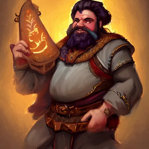 Image similar to dwarven male bard in a tavern, d & d style, trending on artstation, colorful, intricate, art by kev chan