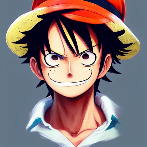 Image similar to anime portrait of Monkey D. Luffy as an anime boy by Stanley Artgerm Lau, WLOP, Rossdraws, James Jean, Andrei Riabovitchev, Marc Simonetti, and Sakimichan, trending on artstation