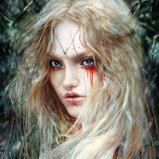 beautiful nordic volva / witch with blonde red wavy, Stable Diffusion