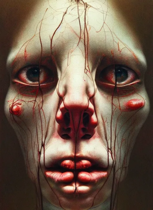 Image similar to there is ugliness in beauty, but there is also beauty in ugliness detailed portrait painting inspired by beksinski and alex gray, accurate anatomy, vintage, by jenny saville, edward hopper trending on artstation. 8 k