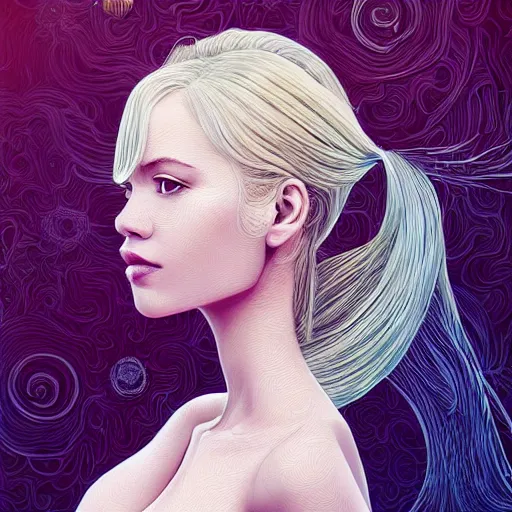 Image similar to a portrait of an incredibly beautiful, colorful, graceful, elegant, and sophisticated young blonde girl made of garlic, an ultrafine detailed illustration by james jean, intricate linework, bright colors, final fantasy, behance contest winner, vanitas, angular, altermodern, unreal engine 5 highly rendered, global illumination, radiant light, detailed and intricate environment