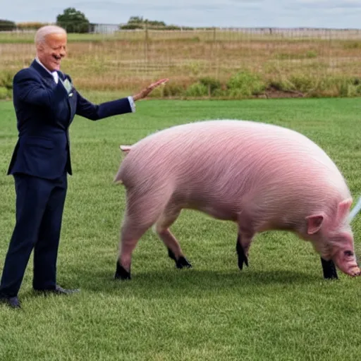 Prompt: joe biden dabbing in front of pigs