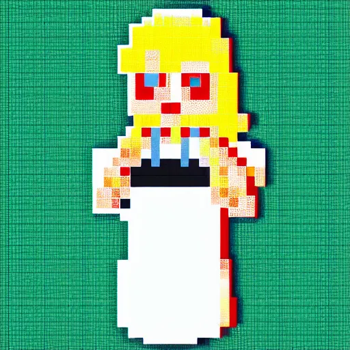 Prompt: pixel art character with blonde hair and a whitedress, sprite sheet