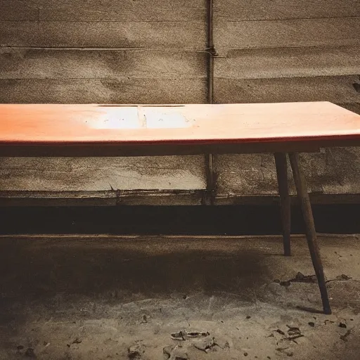 Prompt: photo of a creepy table