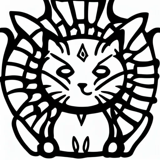 Image similar to tattoo sketch of a cat hugging the sun, on a canva, polynesian style, ornamental, line art, vector,