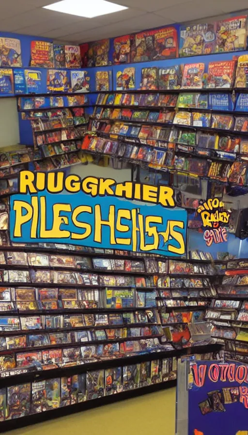 Image similar to rugrats style, blockbuster movie rental store