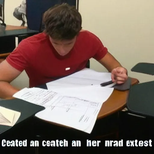 Image similar to cheater caught at an exam red handed