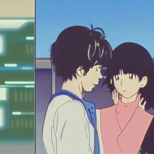 Prompt: woman saying goodbye to her lover at the airport, sprite, vaporwave nostalgia, directed by beat takeshi, visual novel cg, 8 0 s anime vibe, kimagure orange road, maison ikkoku, sketch by osamu tezuka, directed by makoto shinkai and beat takeshi