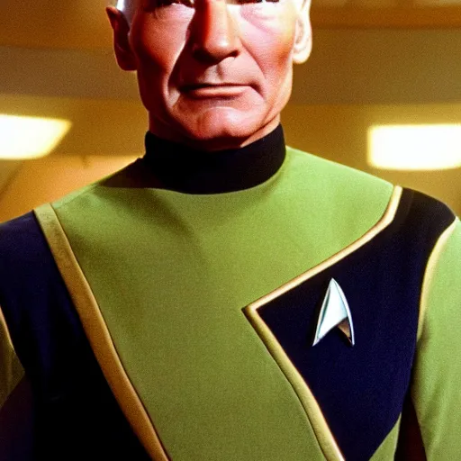 Prompt: an avocado as the captain of the enterprise in star trek the next generation, patrick stewart