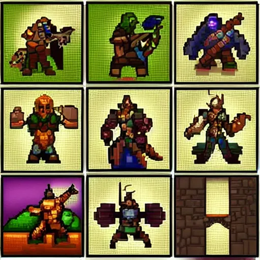 Image similar to set of 4 8 x 4 8 pixel wide fantasy icons for a roleplaying videogame