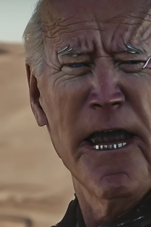 Image similar to [a still of Joe Biden in the movie Mad Max (2015), 4k, HD, high quality, octane]