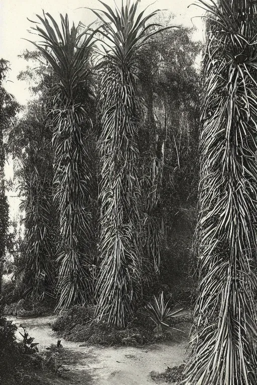 Image similar to long and tall organic buildings, jungle, black and white photography, year 1 9 0 0