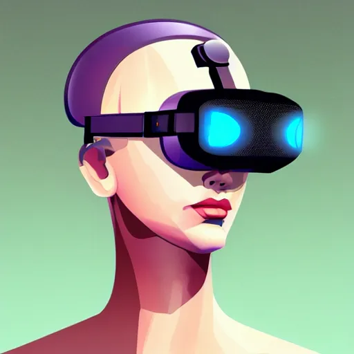 Image similar to cyberpunk bot wearing vr headset, sci - fi, portrait, illustration