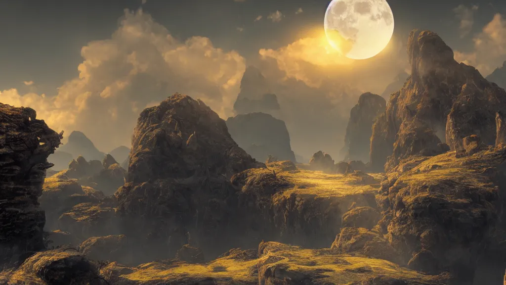 Image similar to two moons, fantasy artwork, very very very beautiful scenery, hd, hdr, ue 5, ue 6, unreal engine 5, cinematic 4 k wallpaper, 8 k, ultra detailed, high resolution, artstation, award winning