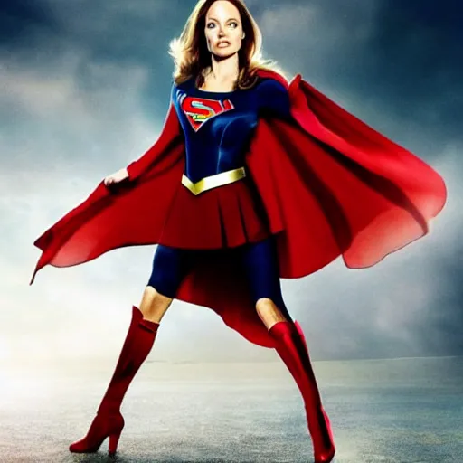 Image similar to an amazing award winning photo of angelina jolie as supergirl