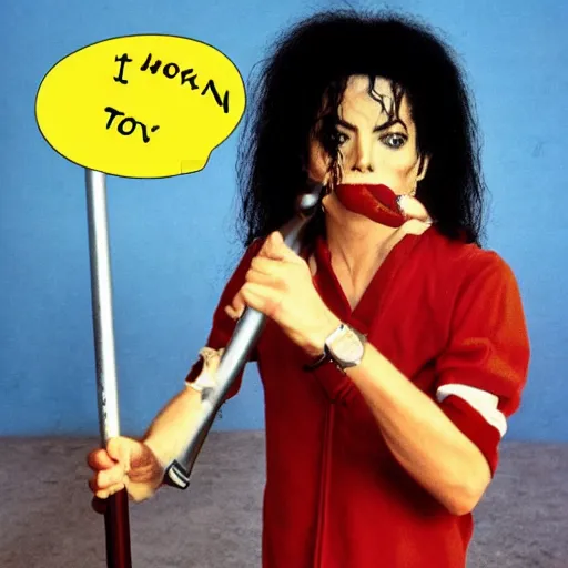 Image similar to Michael Jackson on a pogo stick eating homone