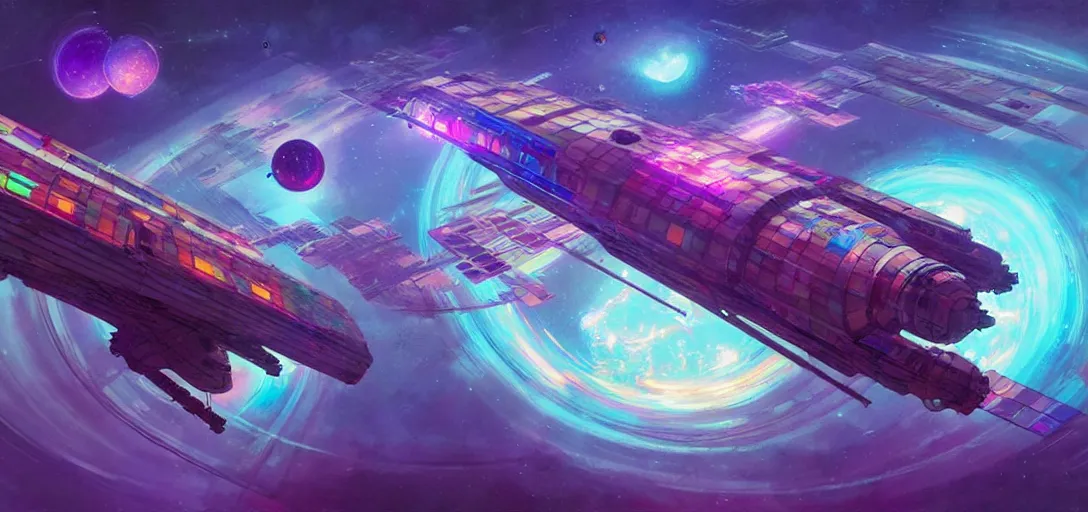 Prompt: a floating space station, channeling swirling energy, wearing netrunner clothing, vaporwave aesthetic, colorful, psychedelic, digital painting, artstation, concept art, smooth, sharp focus, illustration, art by artgerm and greg rutkowski and alphonse mucha