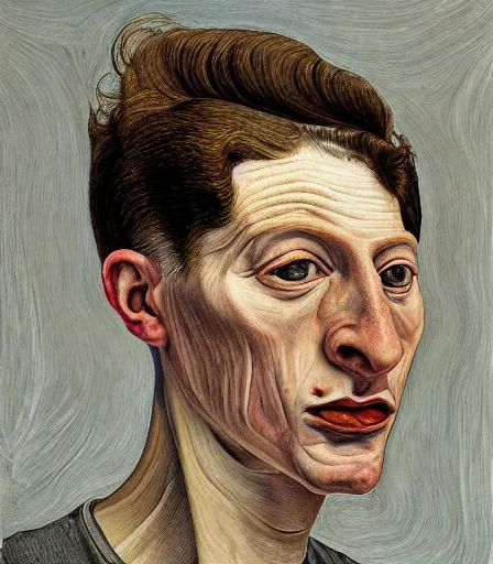 Image similar to a high quality, high detail, portrait of an attractive non - binary bald person by lucian freud