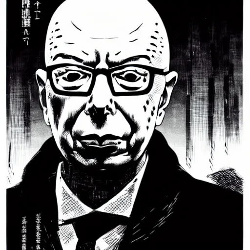 Image similar to Klaus Schwab looking sinister, by Tsutomu Nihei, highly detailed